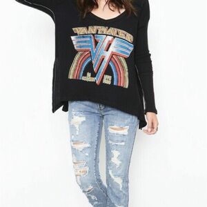Trunk Ltd Black Graphic Long Sleeve Tee Van Halen Thermal Waffle Knit